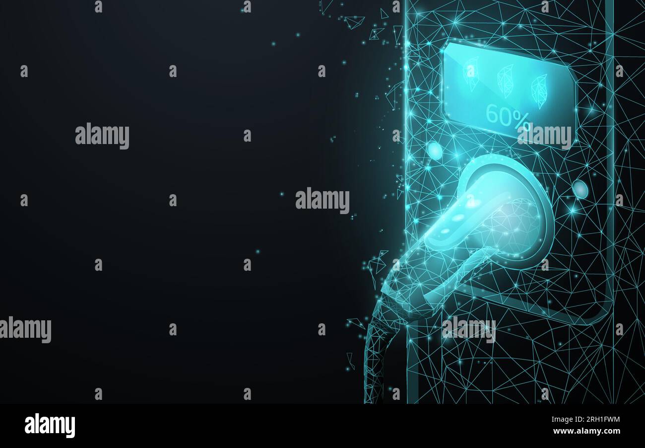 Electric vehicle charging station or EV from lines, triangles and particle style design