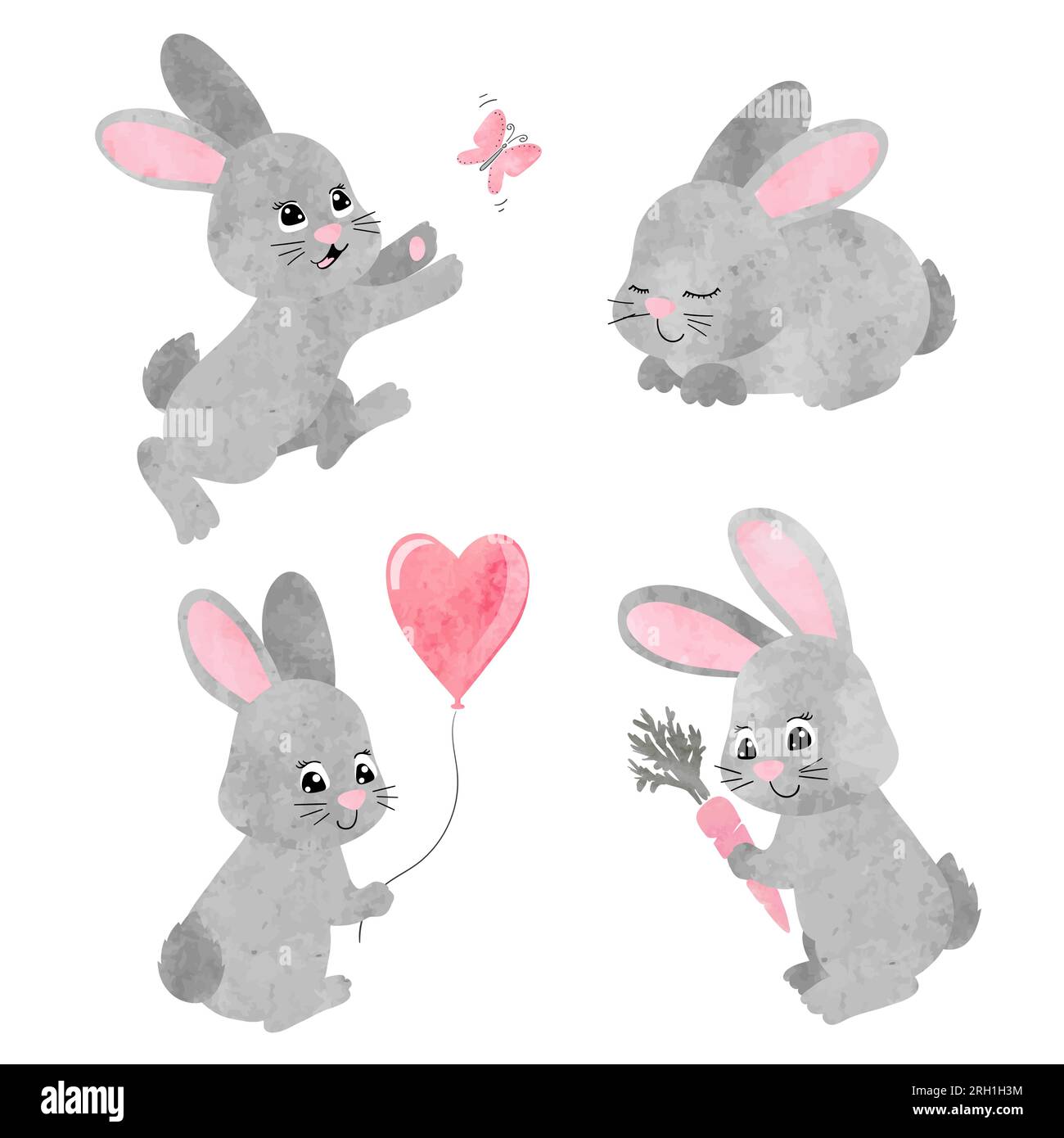 Set of cute little bunnies. Vector watercolor rabbit collection Stock ...