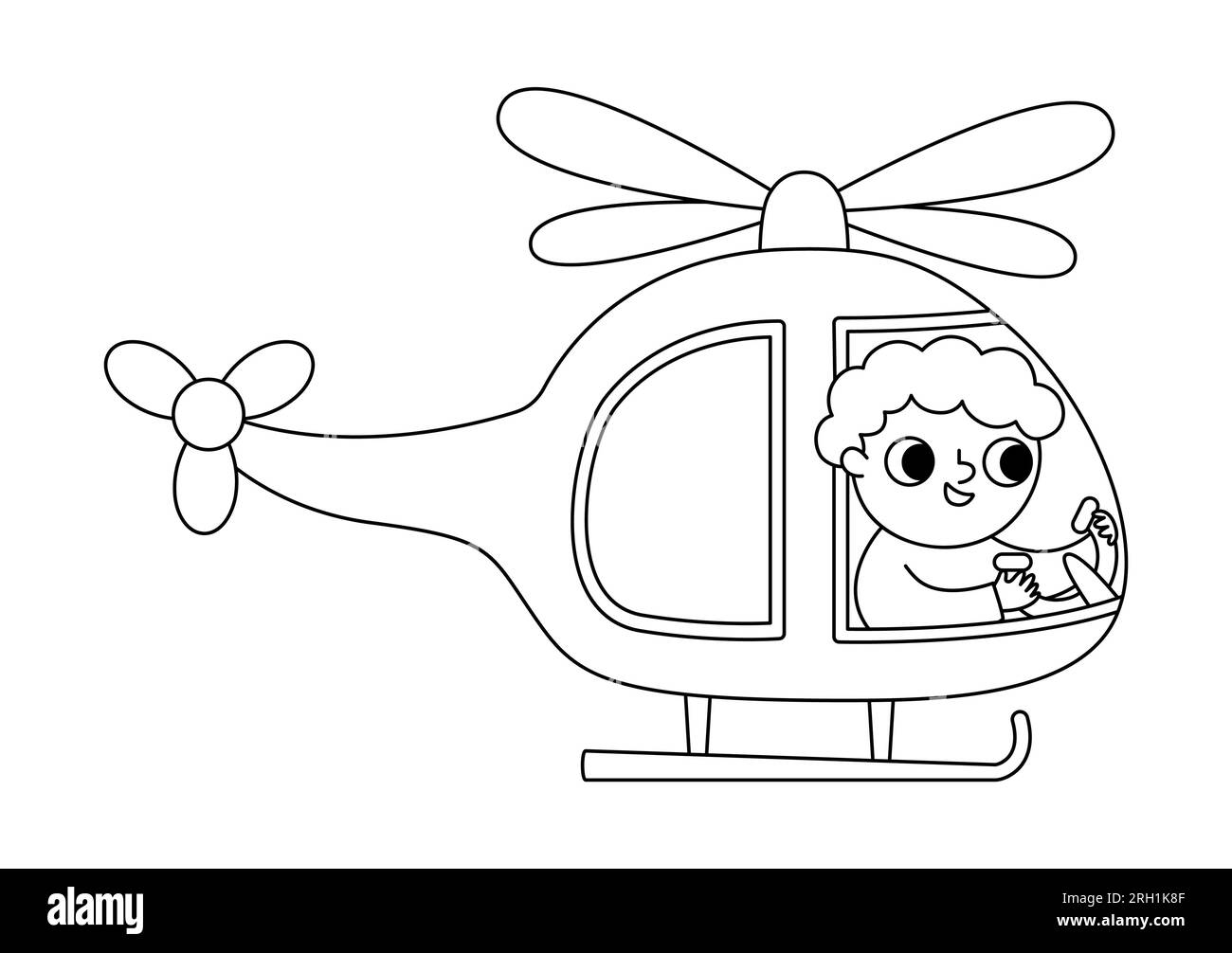 Vector black and white helicopter with pilot icon. Air transport for