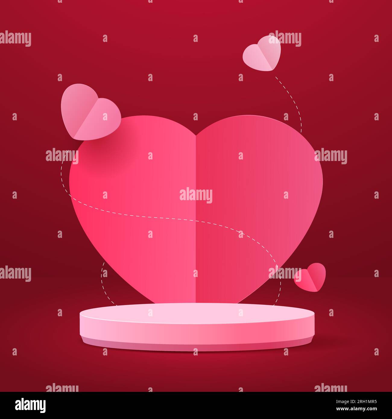 Happy valentine's day podium display. stand mockup product presentation. 3D realistic style