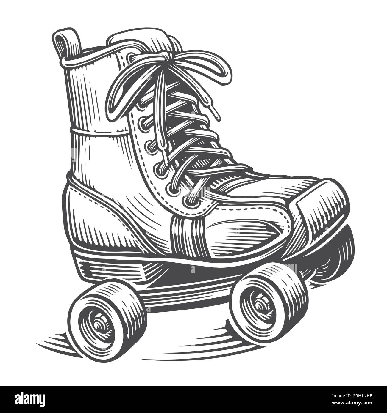 Hand drawn retro roller skates with lace. Rollerblades engraving style. Vintage sketch vector illustration Stock Vector