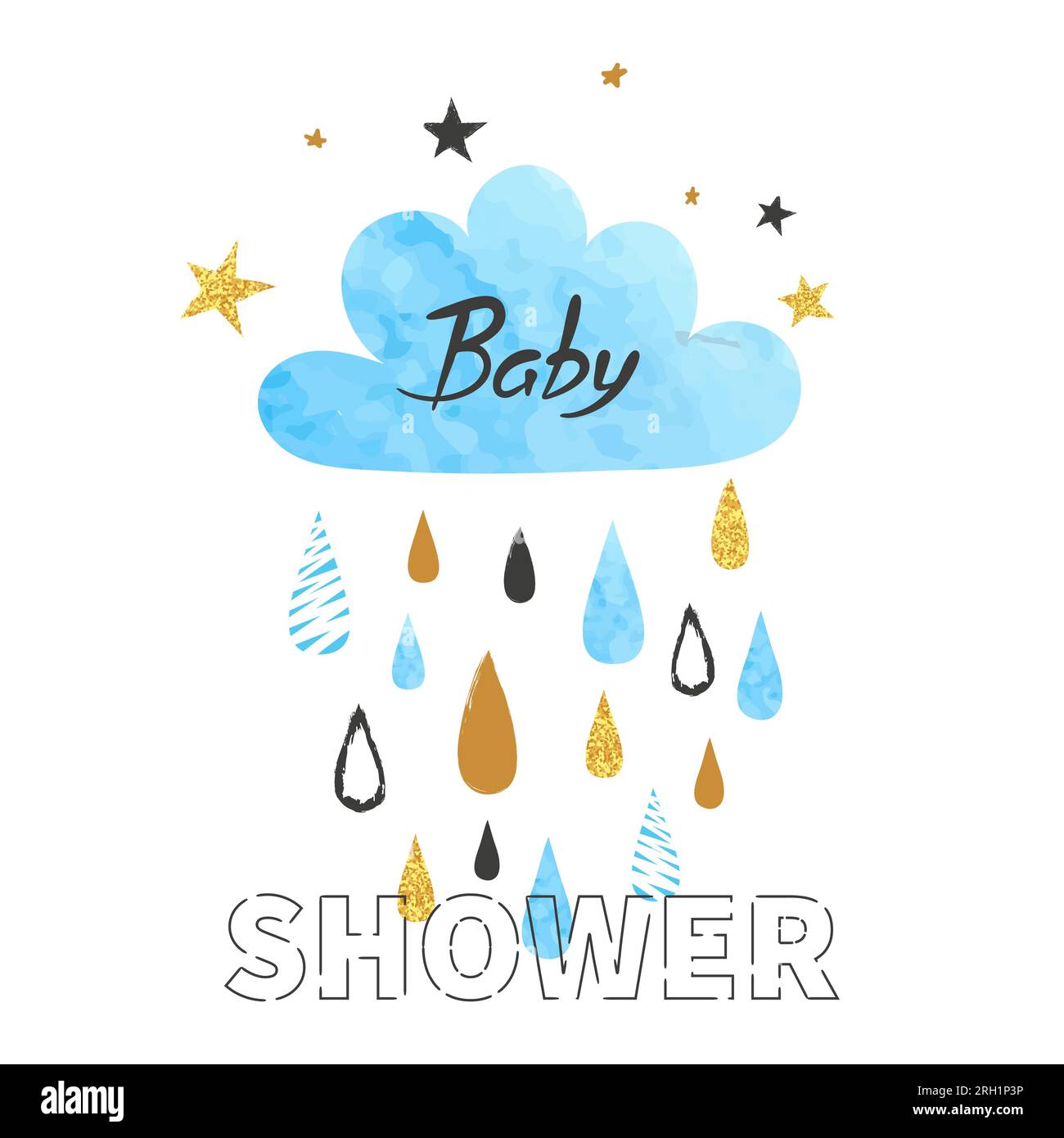 Baby shower vector illustration with rainy cloud. Stock Vector