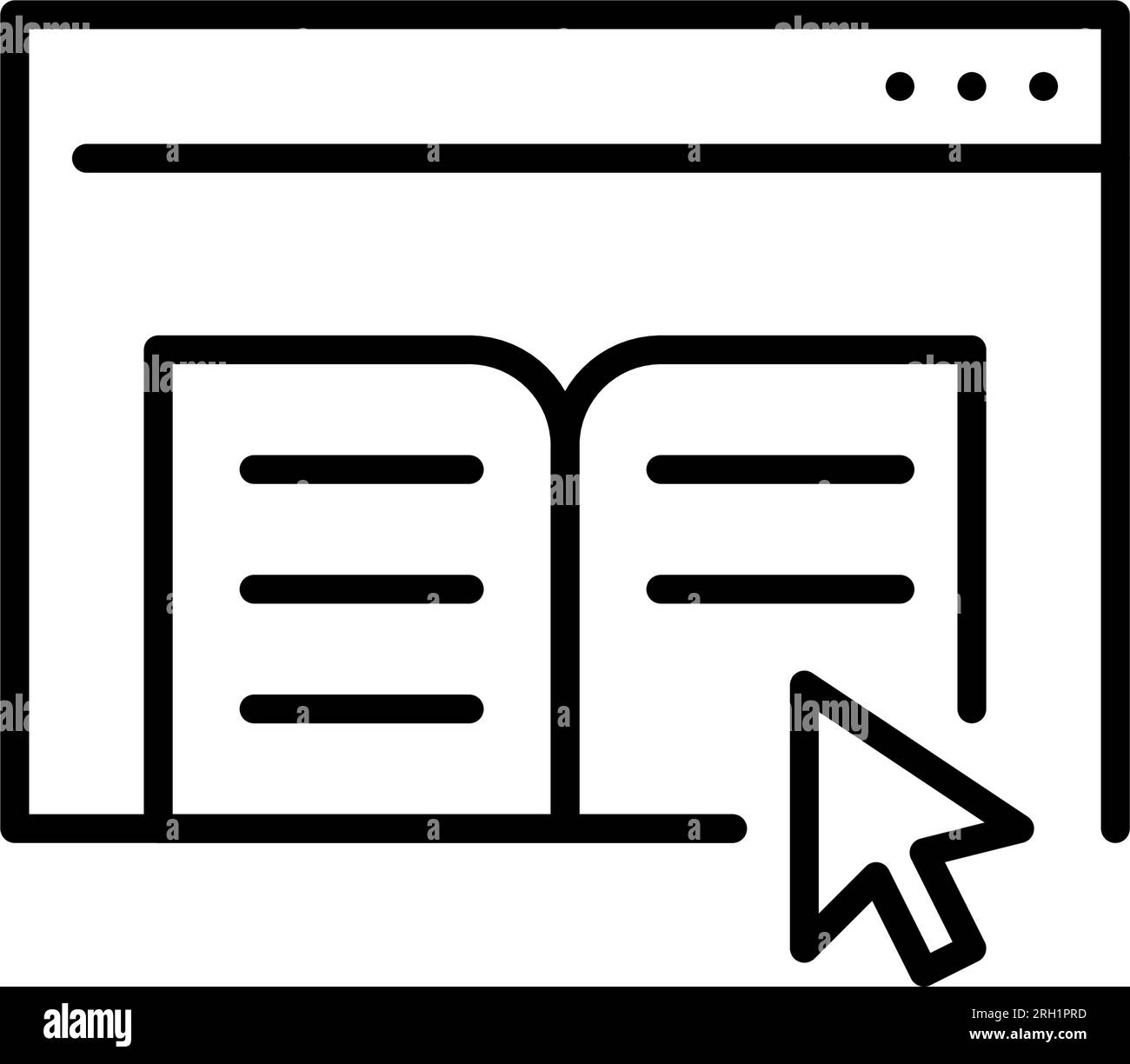 Looking for information in e-book. Mouse pointer on browser window. Pixel perfect, editable stroke Stock Vector