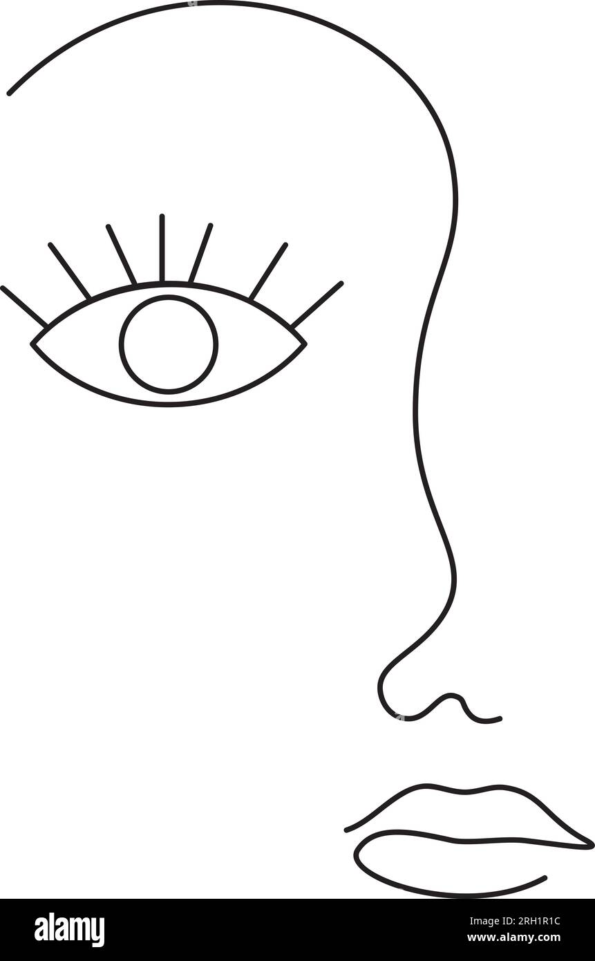 Contemporary abstract doodle line art human face, Picasso, Matisse