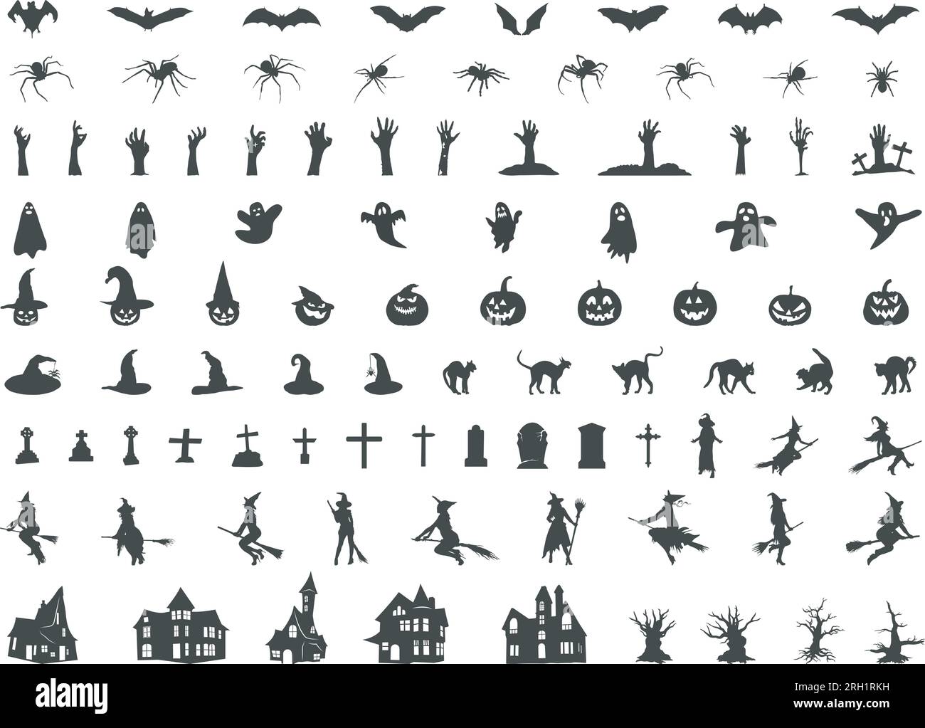Halloween silhouettes, Halloween bundle, Collection of Halloween silhouettes, Halloween vector, Halloween Svg, Halloween elements icon set Stock Vector
