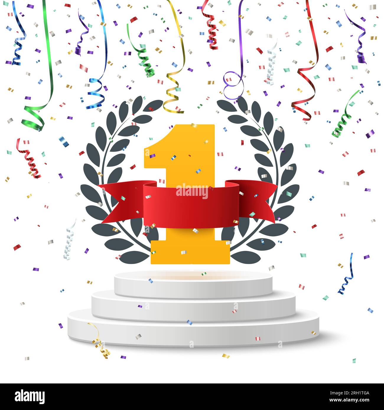 Number one background with blank, red ribbon, olive branch and confetti