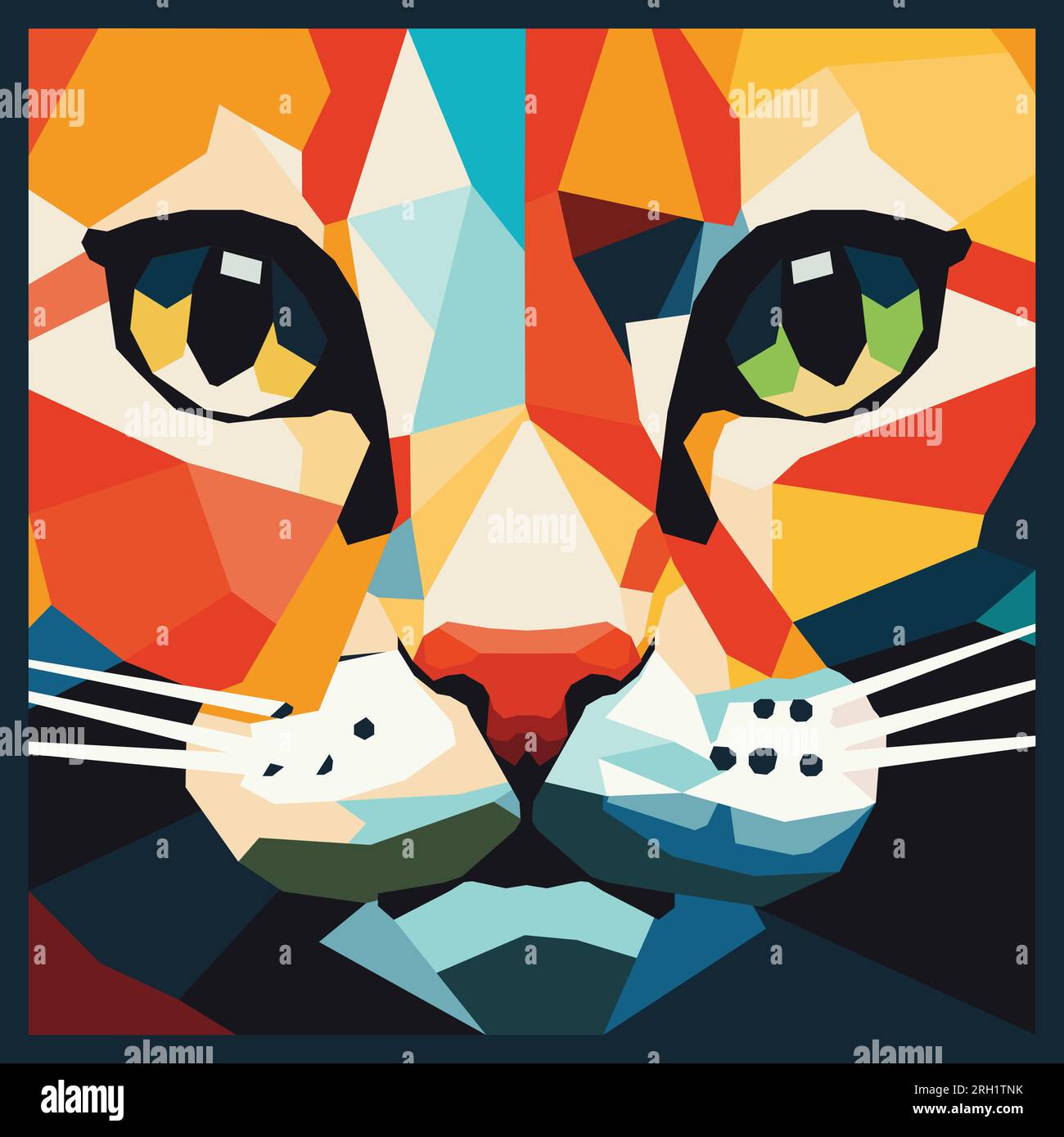 Colorful geometric cat portrait in wpap pop art style. Stock Vector