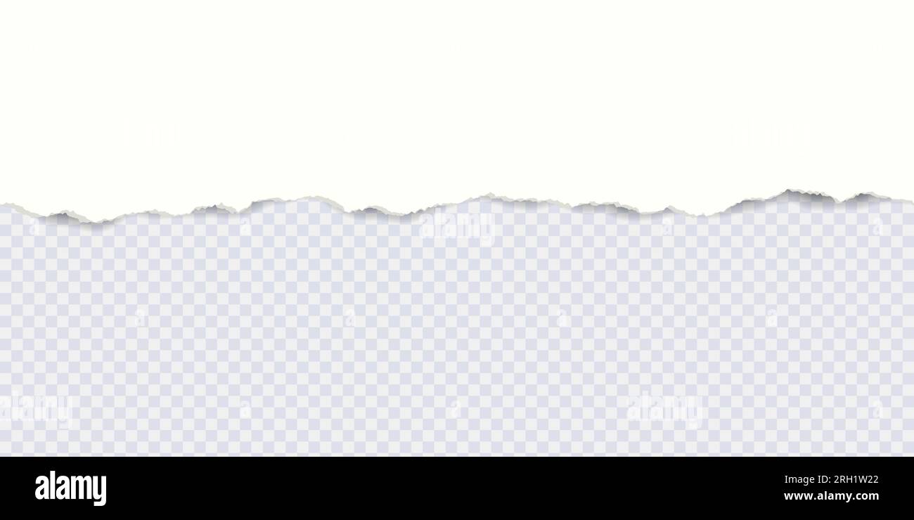 Seamless pattern of horizontal white torn stripes paper with torn adges and soft shadow. White gray ripped paper. Design template for text or message Stock Vector