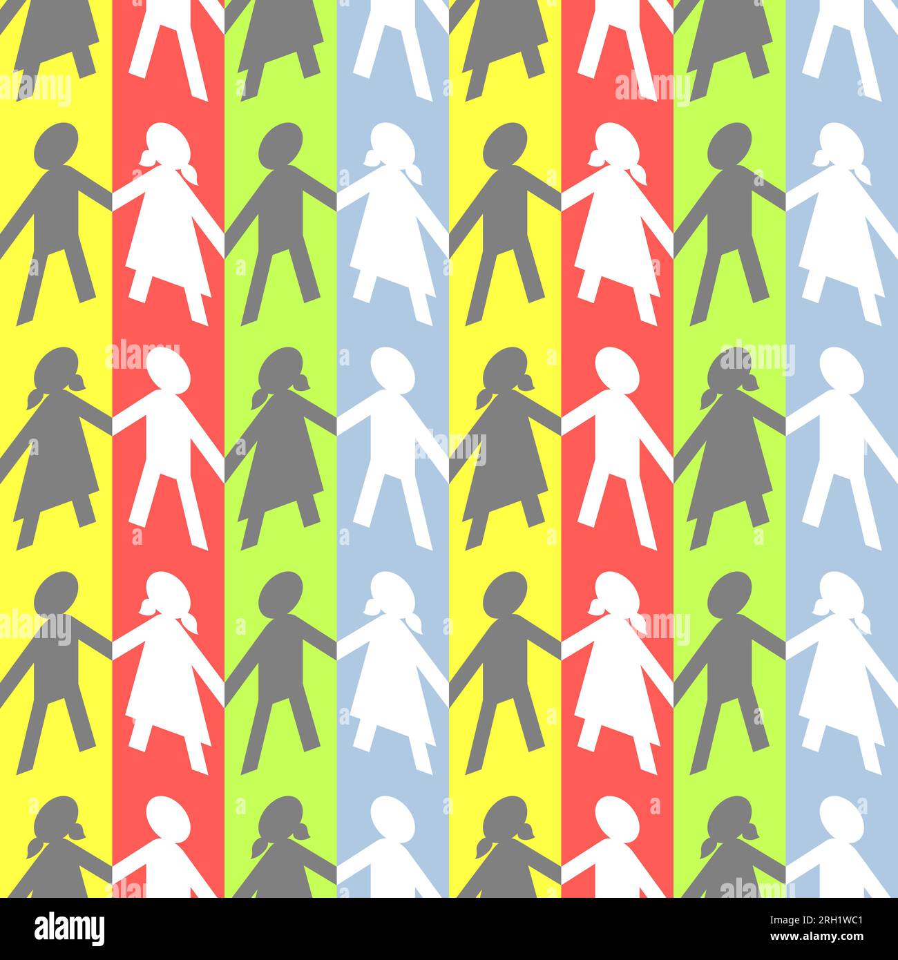 Human chain seamless pattern. Vector pattern with elements of boy and