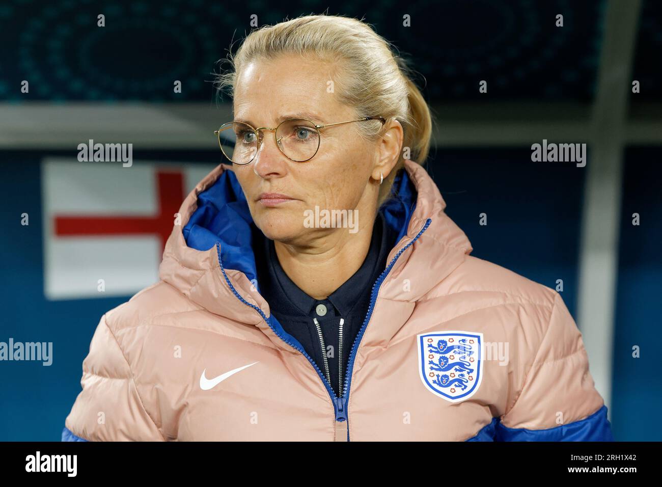 Sydney, Australia. 12th Aug, 2023. Coach, Sarina Wiegman of England looks on before the FIFA Women's World Cup Australia and New Zealand 2023 Quarter Final match between England and Colombia at Stadium Australia on August 12, 2023 in Sydney, Australia Credit: IOIO IMAGES/Alamy Live News Stock Photo