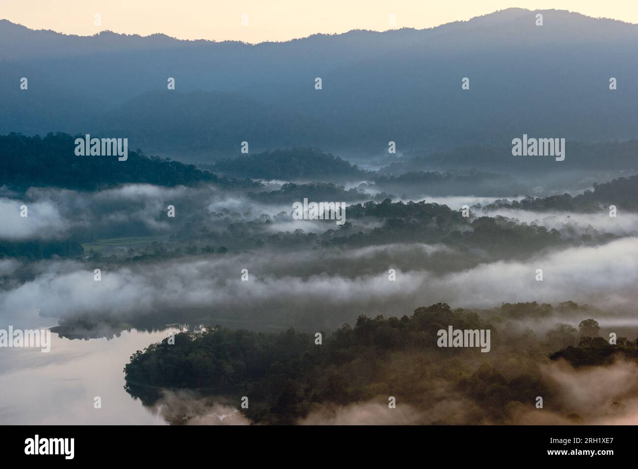Misty morning from the hills Stock Photo