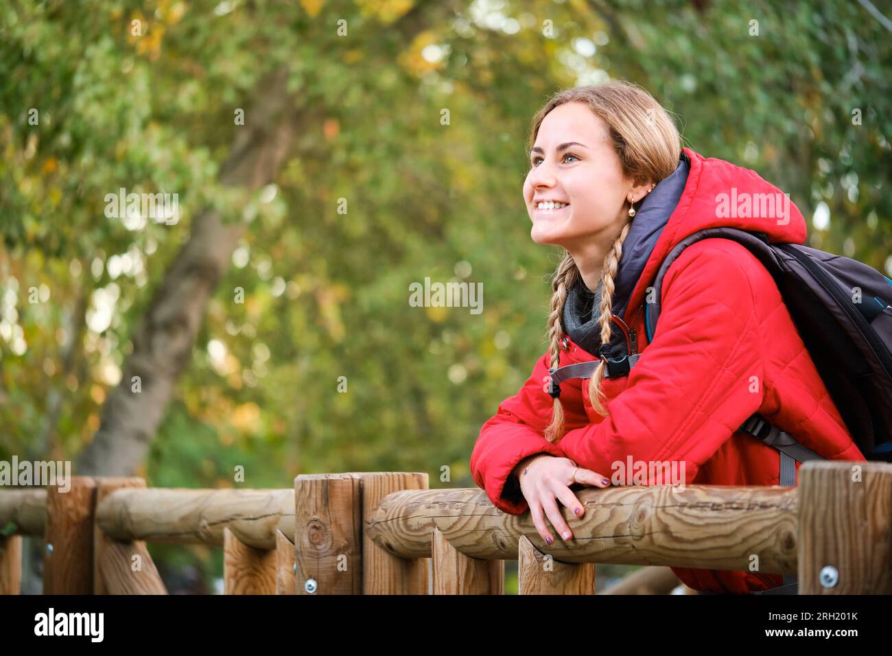 Caucasian female hiker contemplating hi-res stock photography and ...