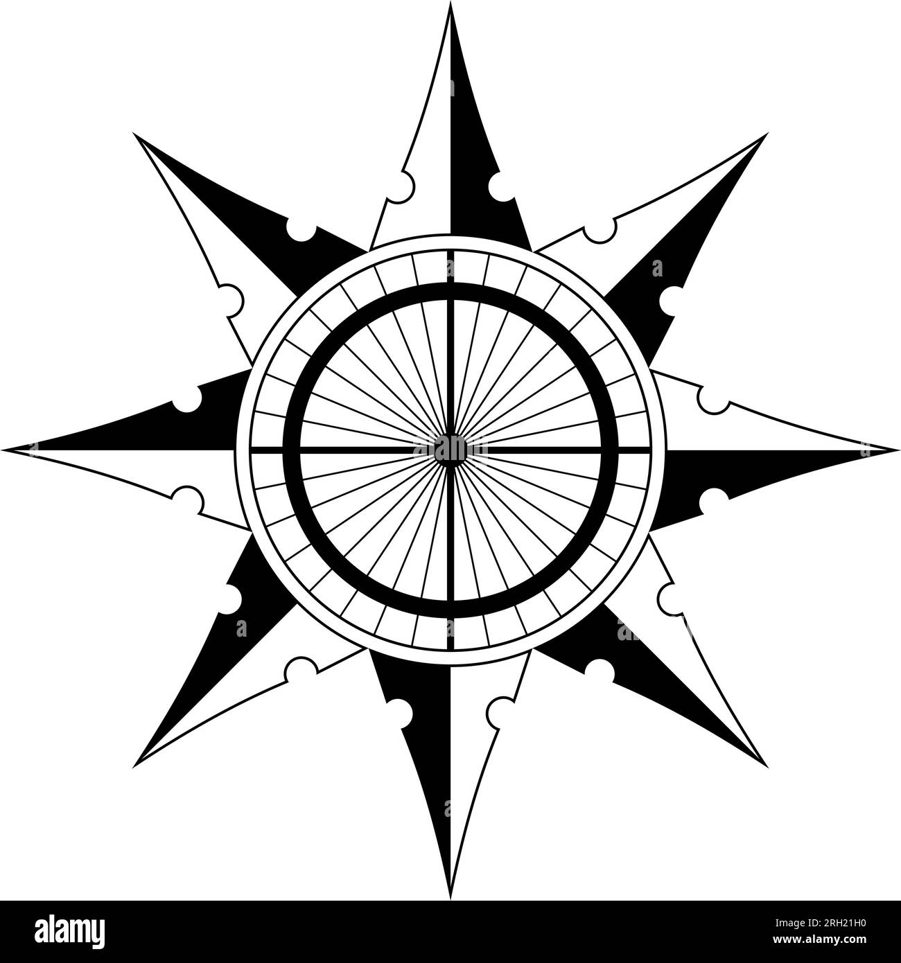 Wind rose or Compass rose abstract vector. Eight directions. In Example useable as Marine, nautical or trekking navigation symbol. Or using in a map. Stock Vector
