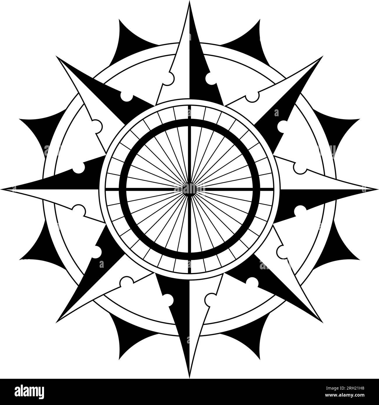 Wind rose or Compass rose abstract vector. Sixteen directions. In Example useable as Marine, nautical or trekking navigation symbol. Or using in a map Stock Vector