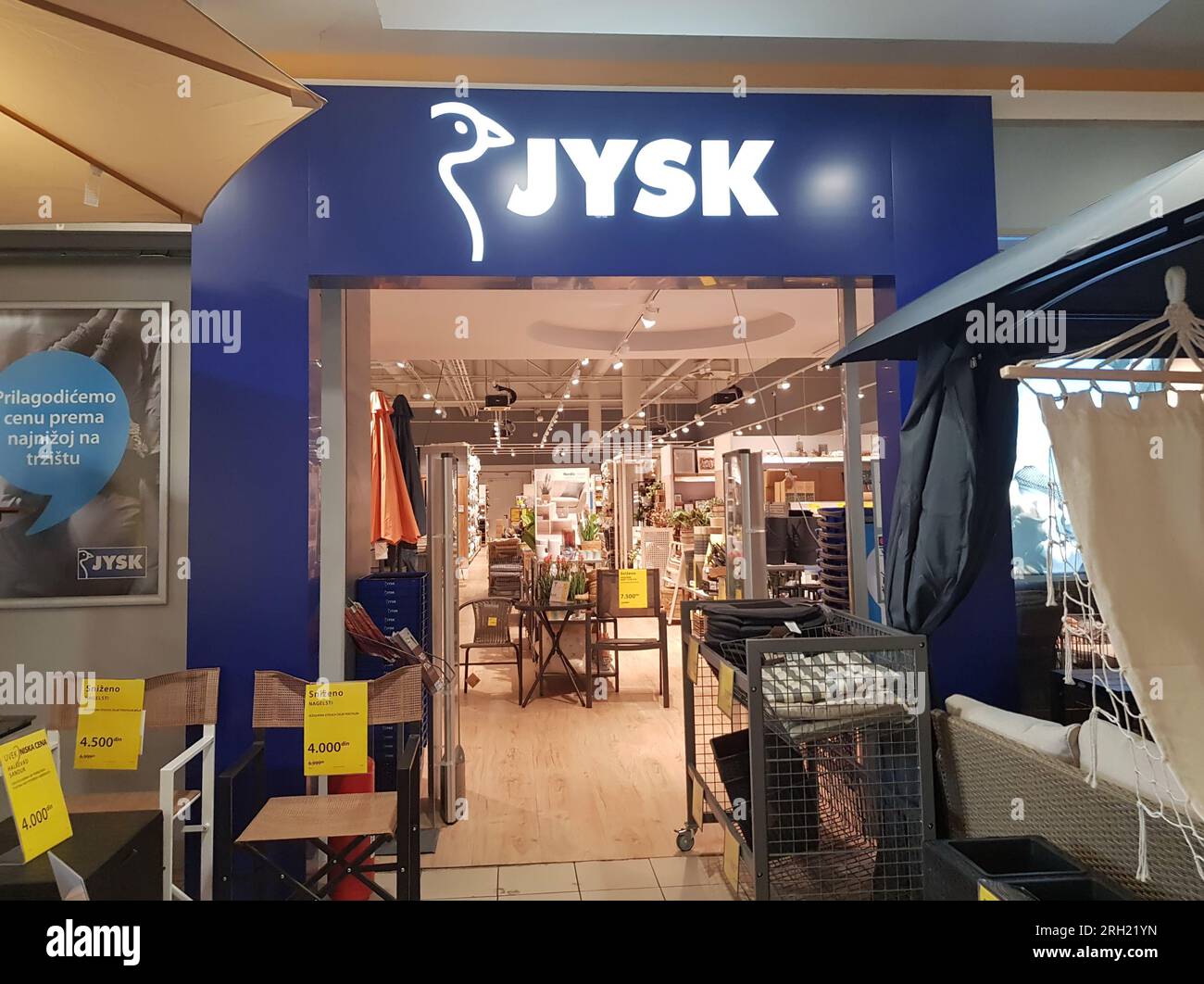 Krusevac, Serbia 11.08.2023 JYSK Store in Roda Shopping Mall Stock