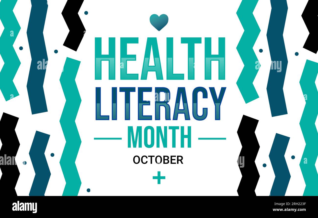 Health literacy month wallpaper design in colorful shapes and text in