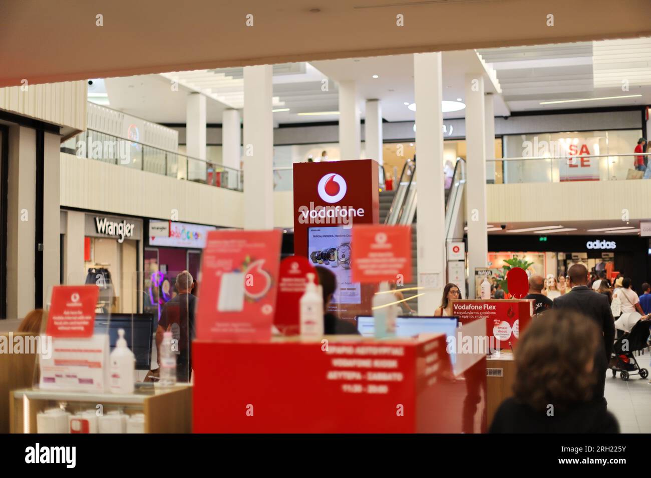 Thessaloniki, Greece 01.08.2023 Vodafone stand in Mediterranean Cosmos  shopping mall Stock Photo - Alamy
