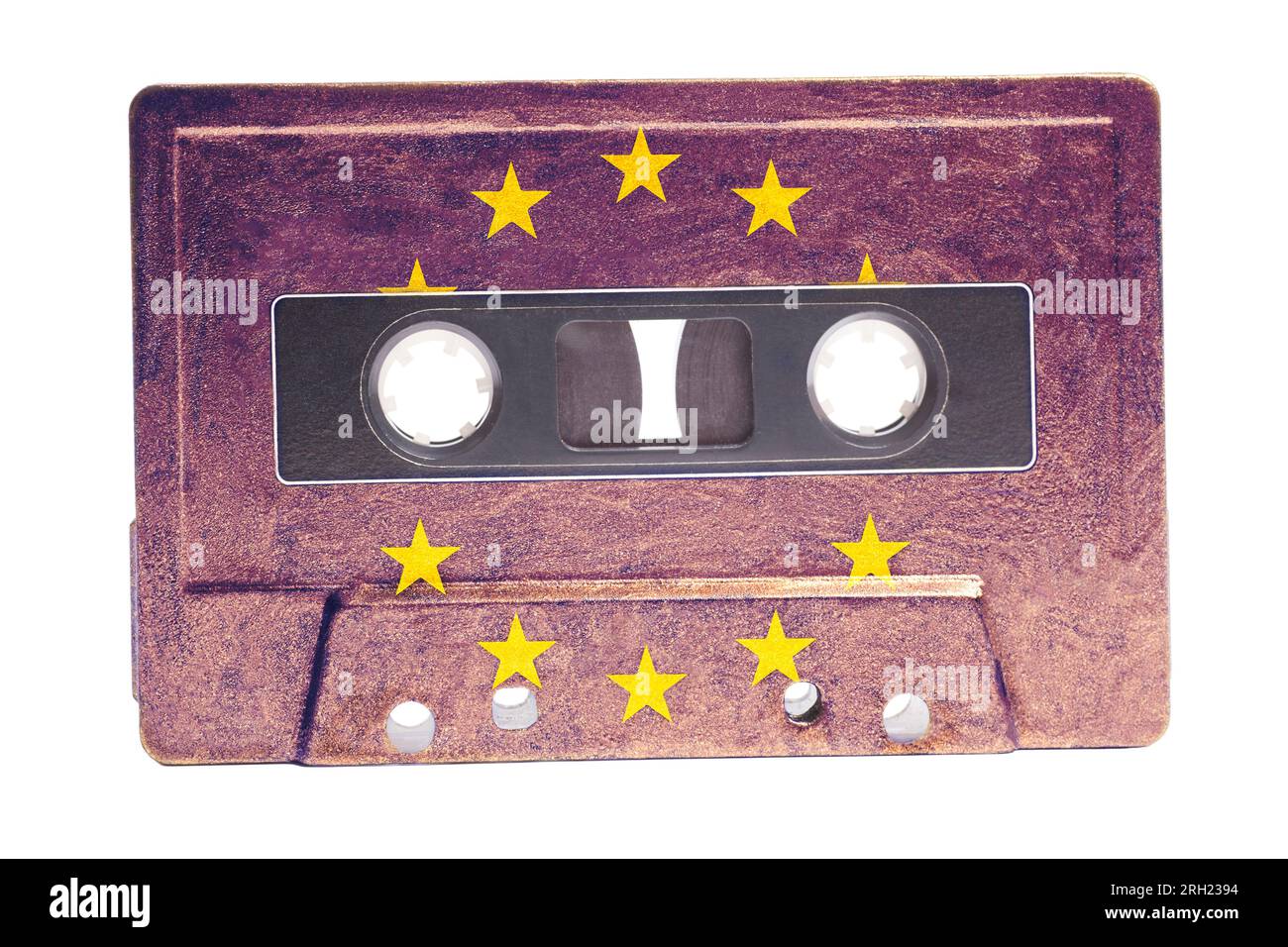 Audio cassette tape painted in European Union flag isolated on a white background Stock Photo