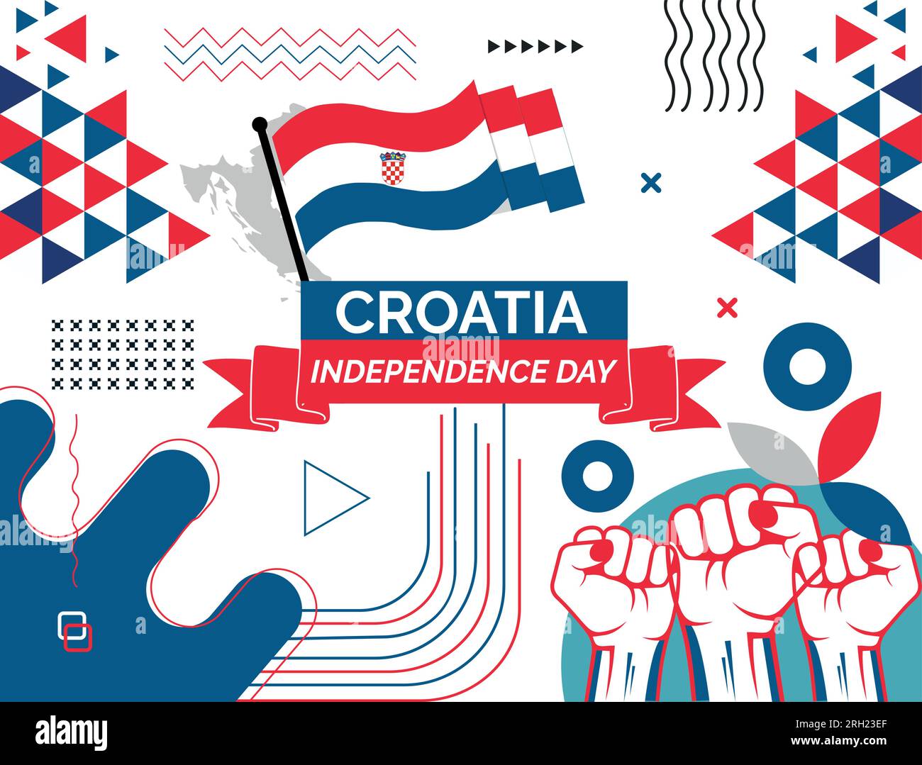 Croatia Map and raised fists. National day or Independence day design for Croatia celebration. Modern retro design with abstract icons. Vector Stock Vector