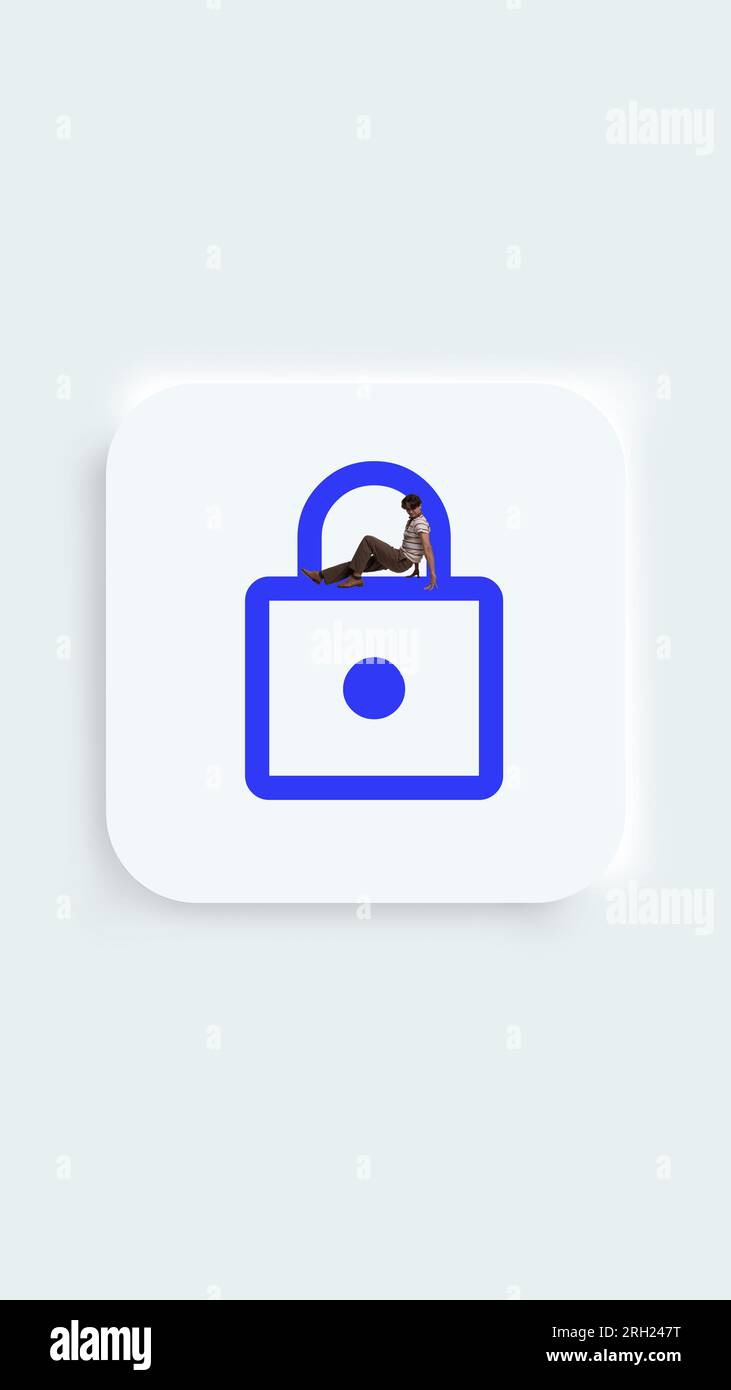 Common actions. Contemporary art collage. Lock button, icon for web ...