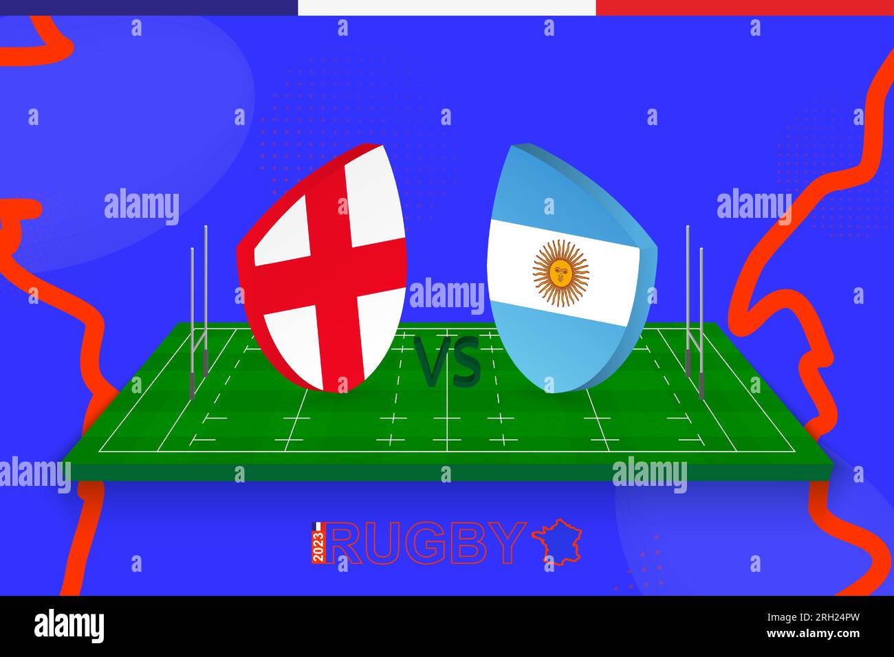 Rugby team England vs Argentina on rugby field. Rugby stadium on abstract background for