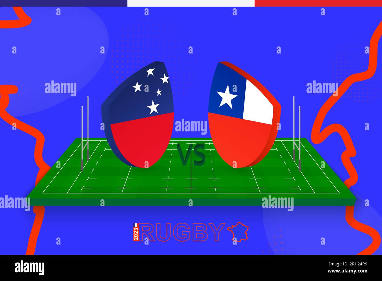 Rugby team Samoa vs Chile on rugby field. Rugby stadium on abstract