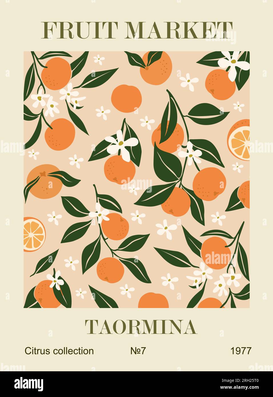Abstract Fruit Market Taormina retro poster vector Stock Vector
