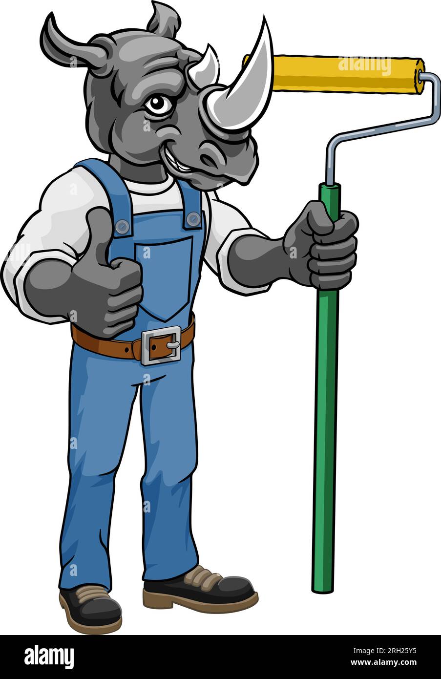 Rhino Painter Decorator Paint Roller Mascot Man Stock Vector
