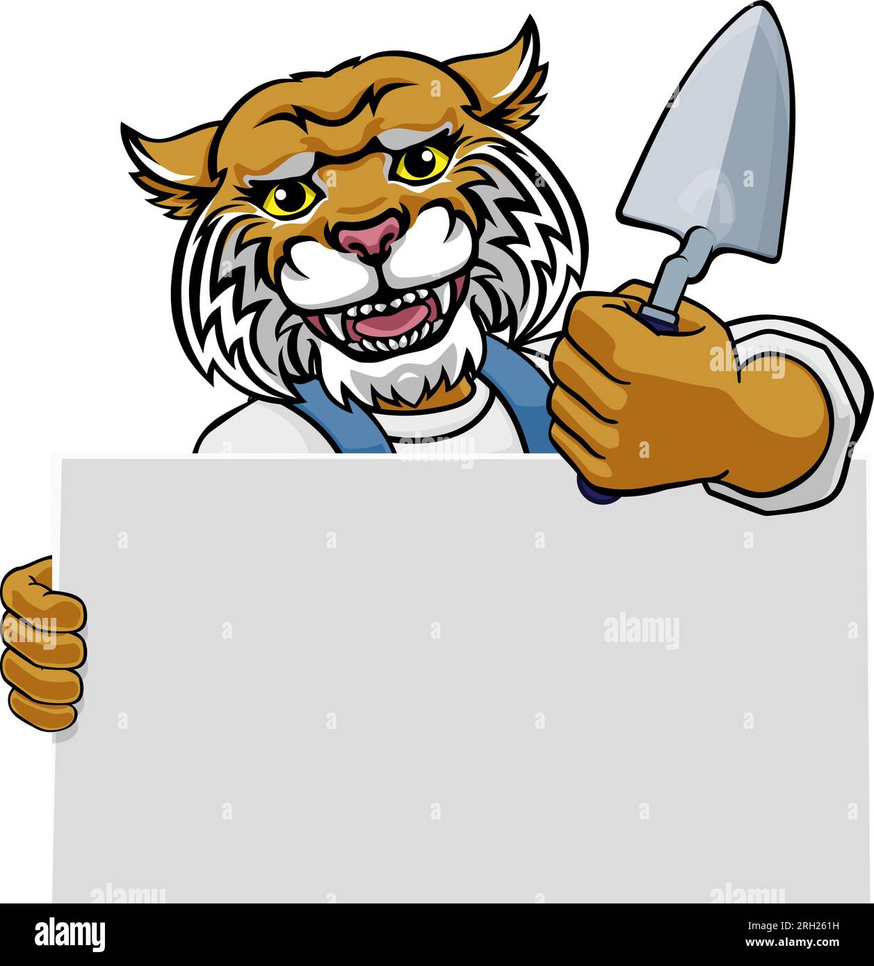 Bricklayer Wildcat Trowel Tool Handyman Mascot Stock Vector