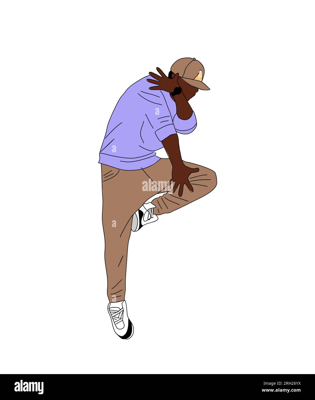 Black guy dancer hip hop outline vector isolated. Stock Vector