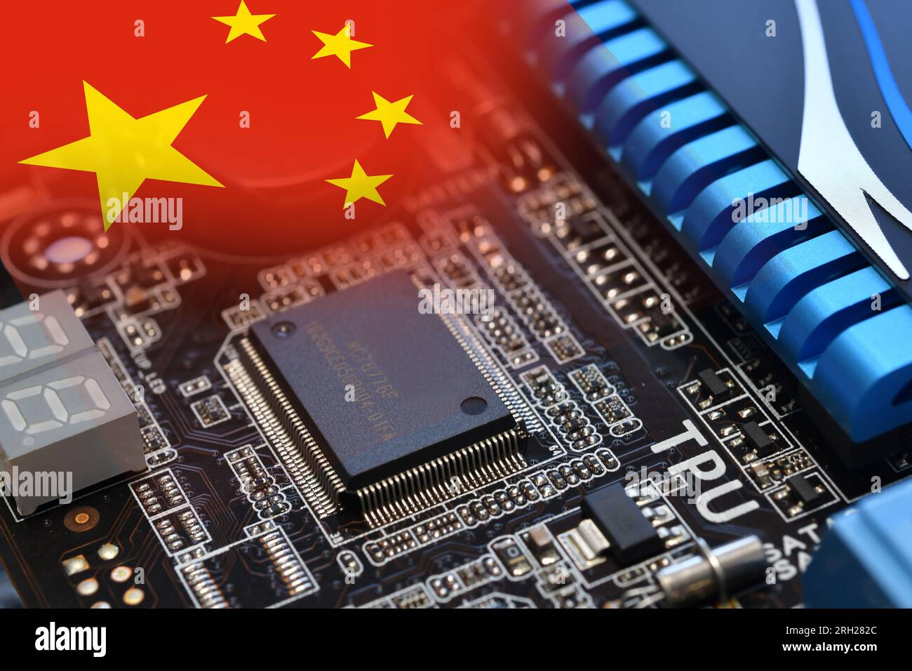 Flag Of China On The Components Of An Electronic Board Hi Res Stock