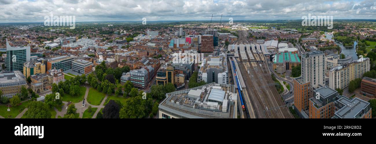 Wide Panorama of Reading Town Centre, United Kingdom Stock Photo