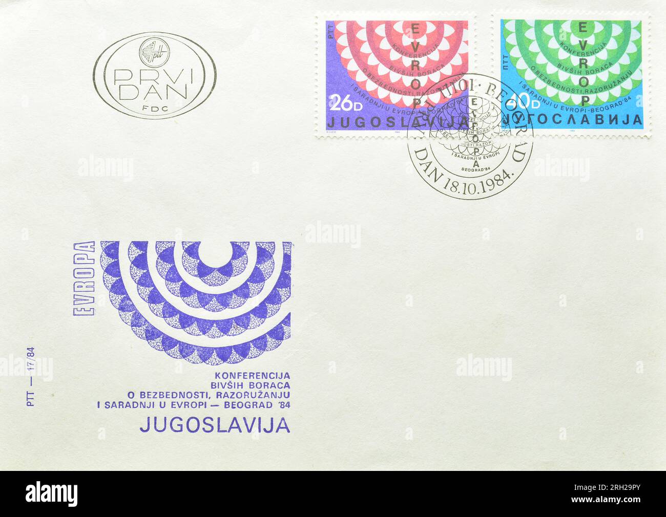 First Day Cover letter with cancelled postage stamps printed by