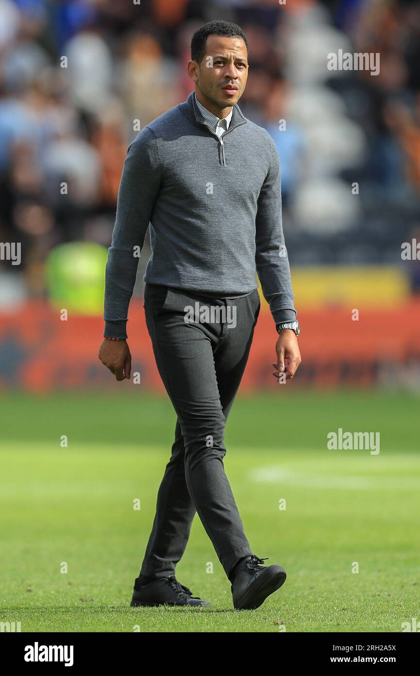 Hull, UK. 12th Aug, 2023. Hull City Manager: Liam Rosenior applauds fans after the Hull City FC vs Sheffield Wednesday FC EFL Championship match at MKM Stadium, Hull, United Kingdom on 12 August 2023 Credit: Every Second Media/Alamy Live News Stock Photo