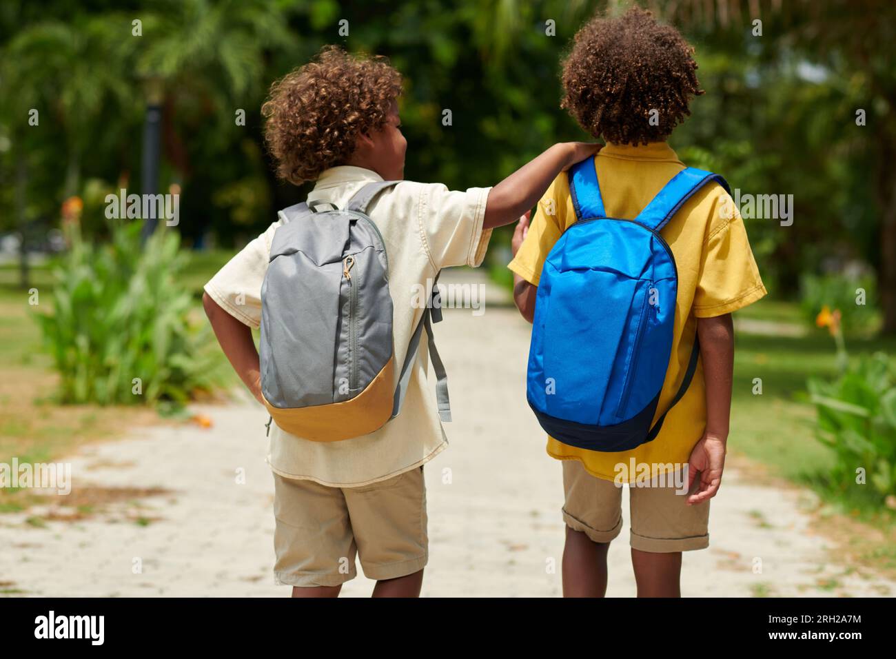 Black elementary student from behind hi-res stock photography and