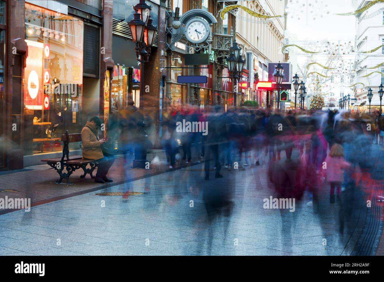 Váci street with blurred people Stock Photo