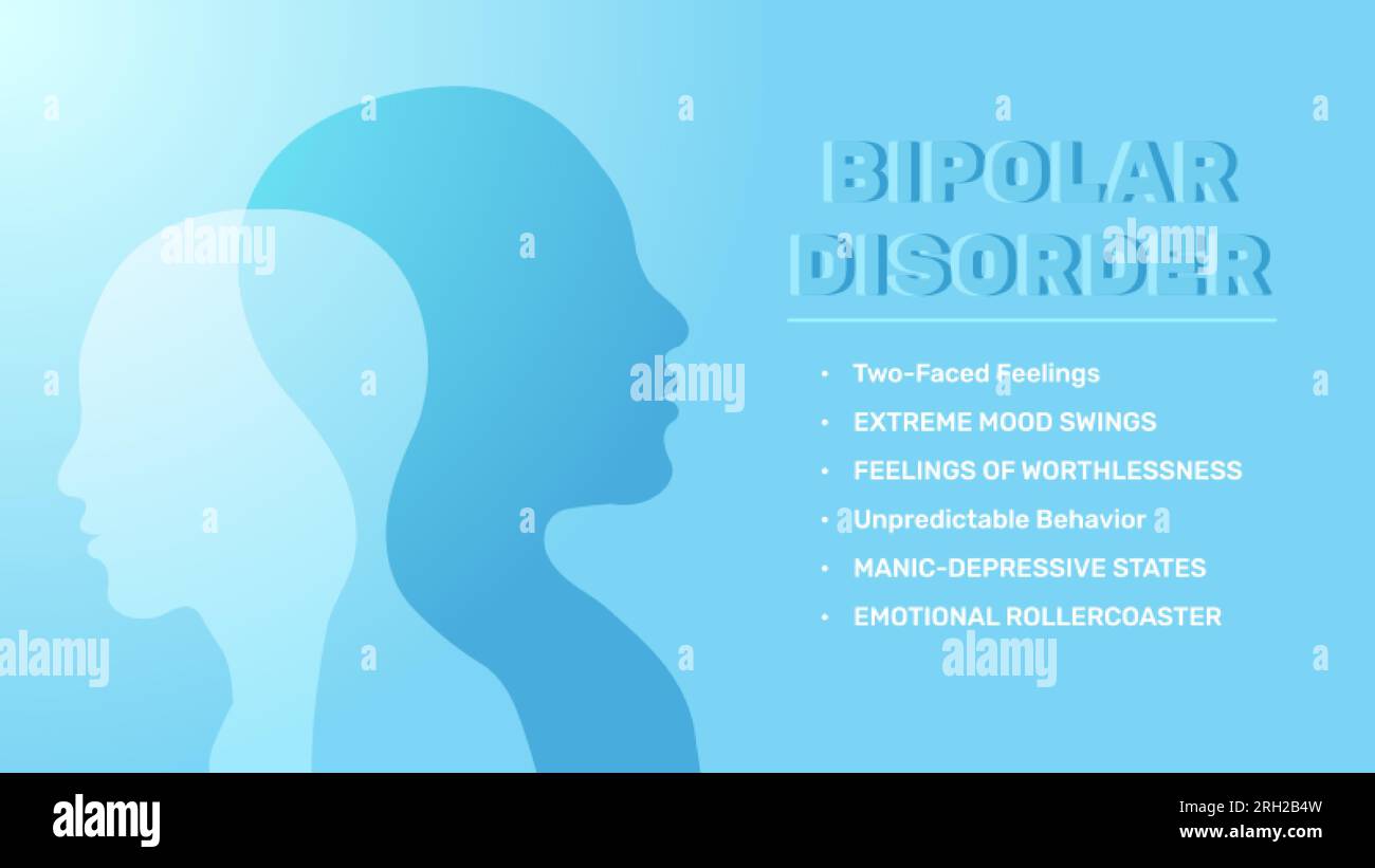 Metaphor Bipolar disorder mind mental. two face feeling. Split personality, Extreme Mood swings 2 people head silhouette. Dual personality disorder. Stock Vector
