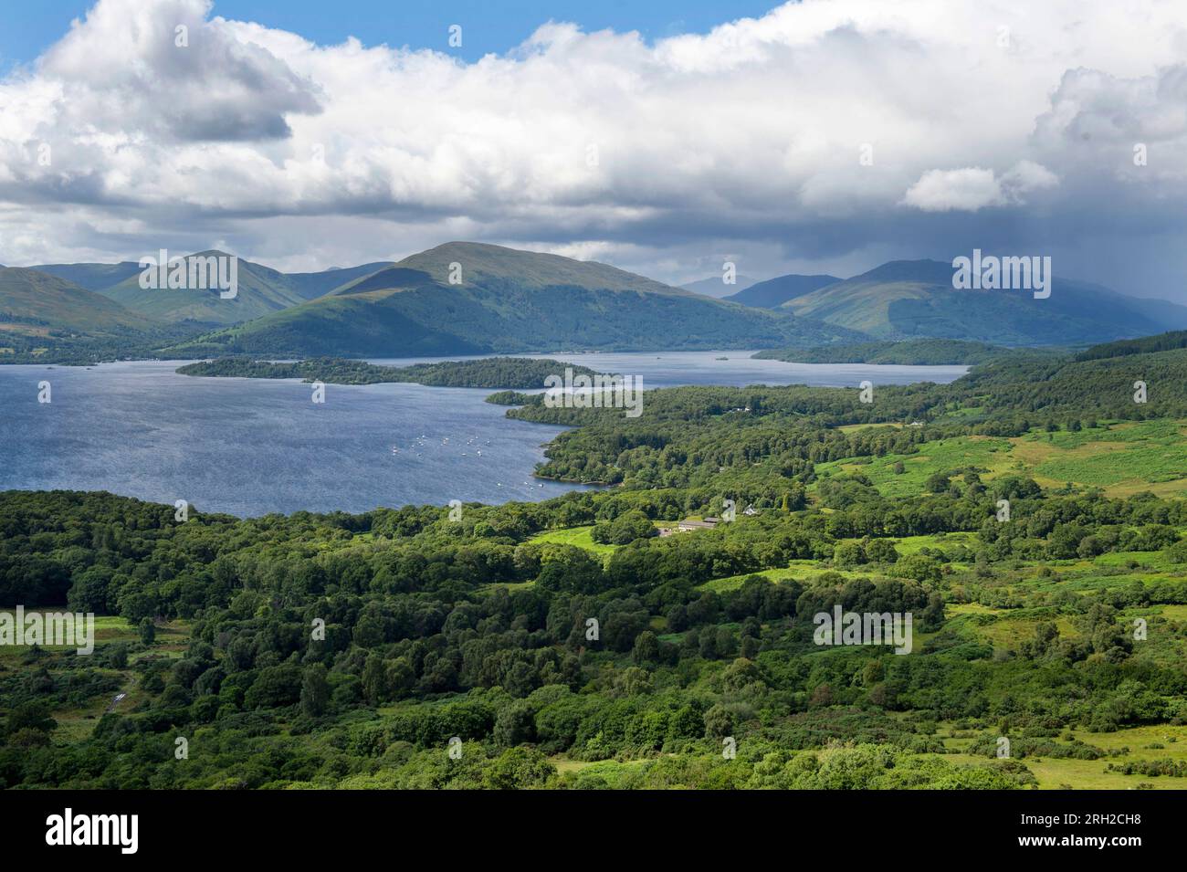View over Loch Lomond from Conic Hill, Loch Lomond & Trossachs National Park, Stirling region Scotland Stock Photo