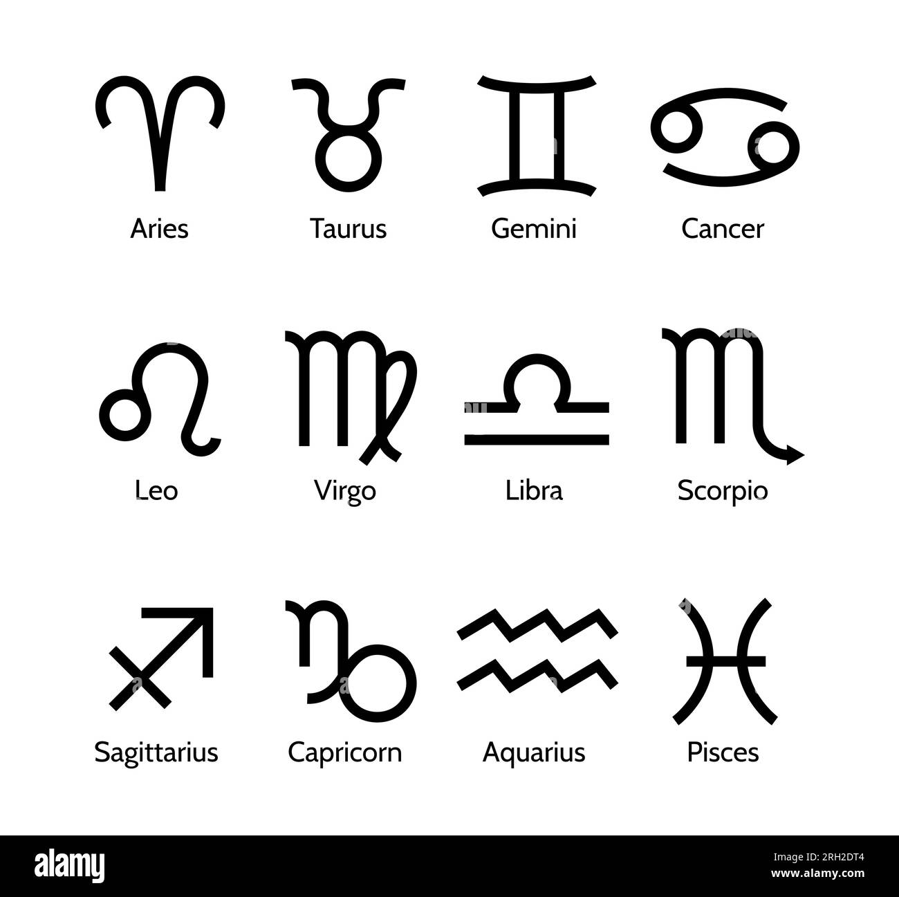 Zodiac symbols. Twelve star symbols for astrological calendar or ...