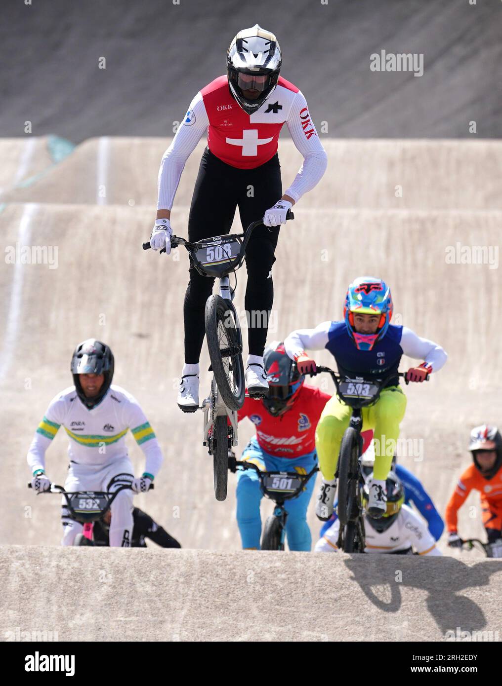 Switzerland's Filib Steiner wins The Men's Under 23 Final during day eleven of the 2023 UCI Cycling World Championships at the Glasgow BMX Centre, Glasgow. Picture date: Sunday August 13, 2023. Stock Photo