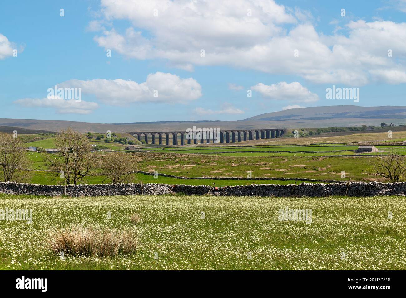 Ribblehead Viaduct in the North Yorkshire Dales. Well known landmark on the Carlisle Settle railway. Spectacular setting for the iconic structure. Stock Photo