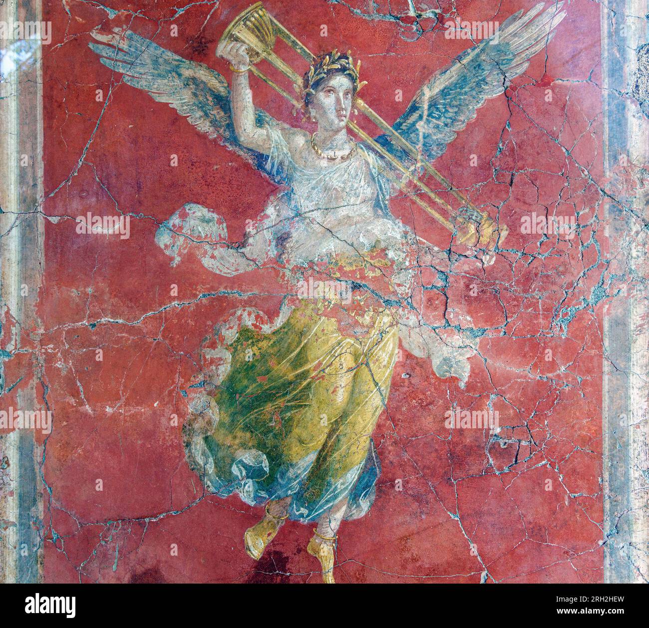 Pompeii Archaeological Site, Campania, Italy.  Winged Victory fresco on display in the Large Palaestra, or Palestra Grande.  Pompeii, Herculaneum, and Stock Photo