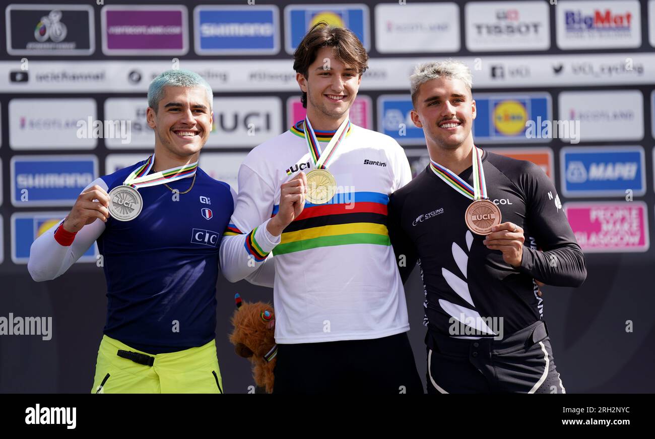 Switzerland's Filib Steiner (centre) with his gold medal after winning ...