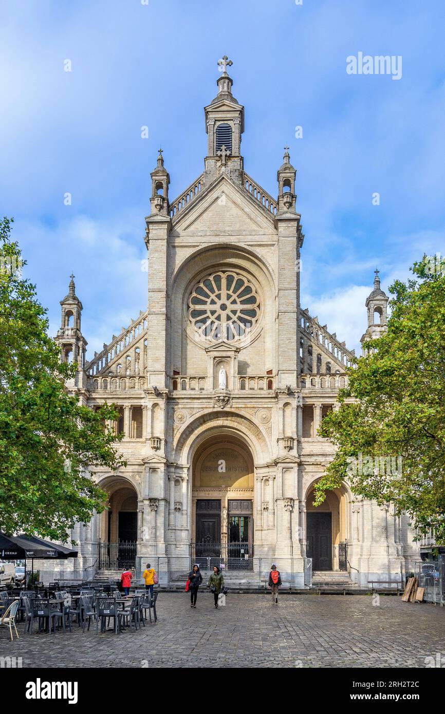 19th century Sainte-Catherine Roman Catholic parish church from Sainte-Catherine Place - Brussels, Belgium. Stock Photo