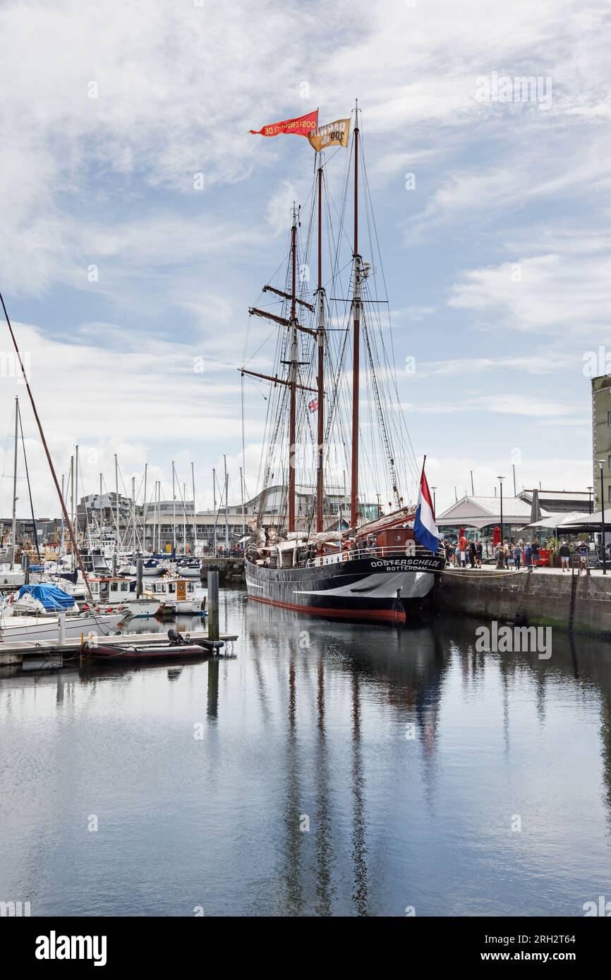 The Oosterchelde, a replica of HMS Beagle berthed at Sutton Harbour