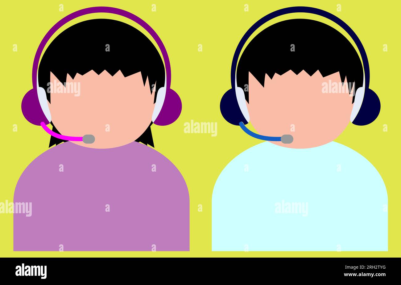 Male and female avatar, faceless man and woman with headset, unisex ...