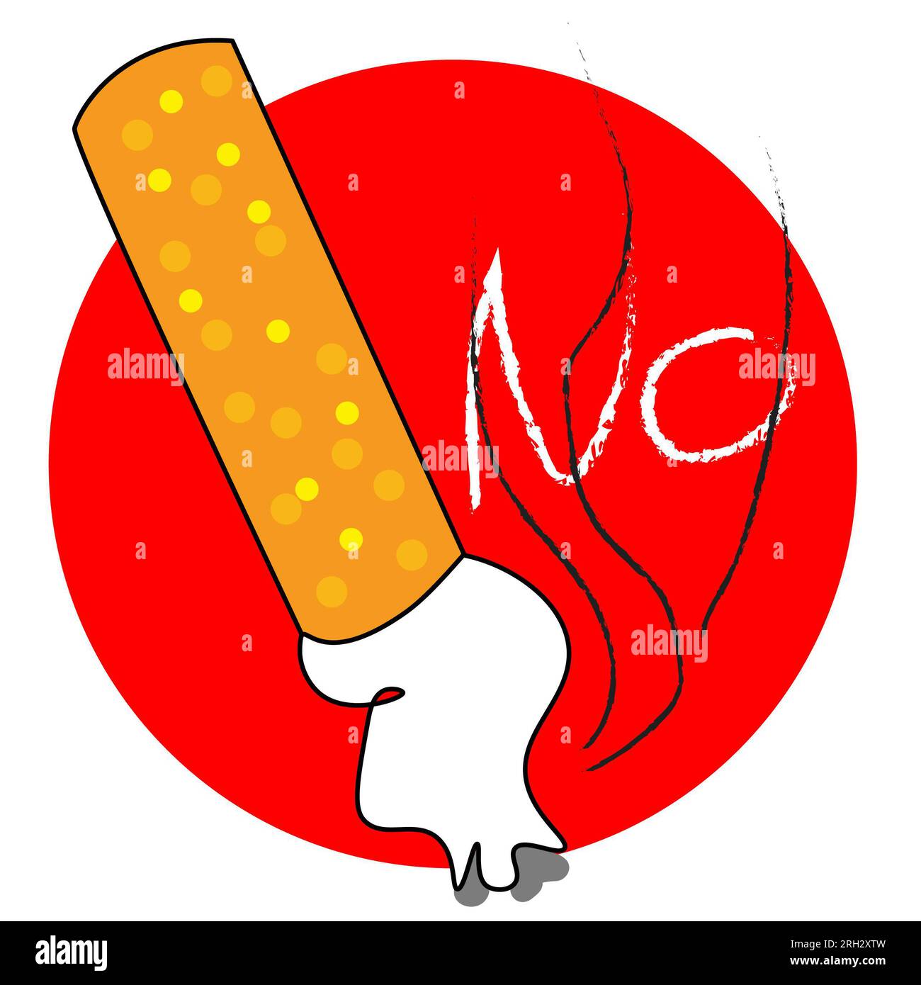 No Smoking sign with modern and simple idea, red tag, no cigarette sticker, cigarette illustration, suitable for public areas and companies Stock Photo