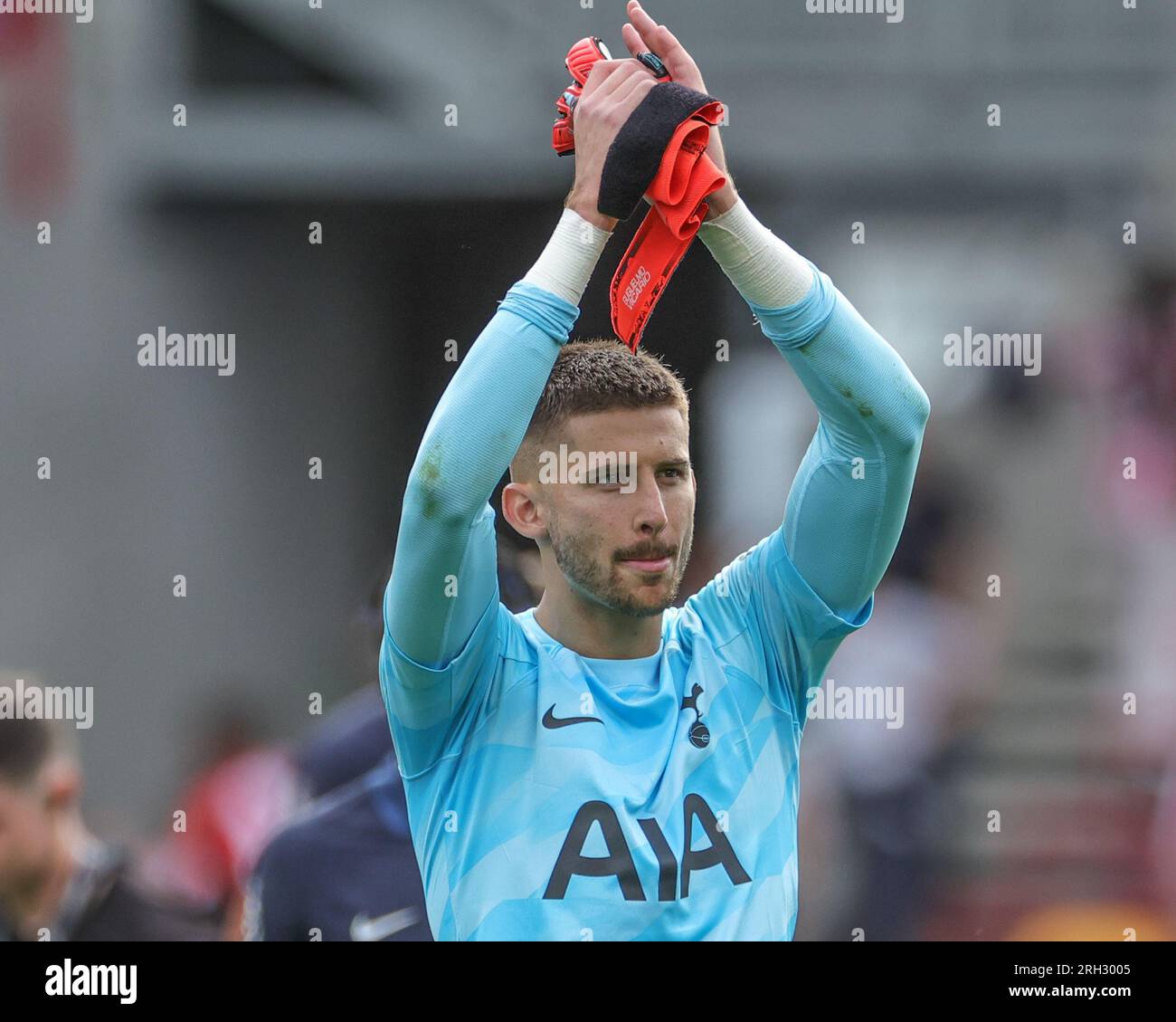 Guglielmo Vicario Tottenham Hotspur applauds the away fans during the
