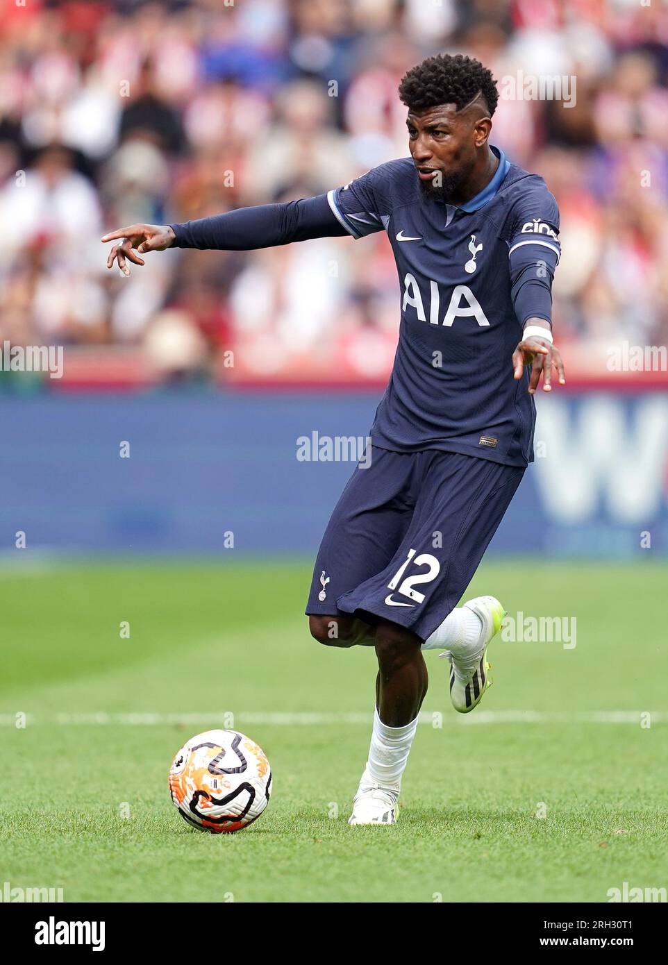 Tottenham Hotspur's Junior Emerson in action during the Premier League match at the Gtech Community Stadium, London. Picture date: Sunday August 13, 2023. Stock Photo
