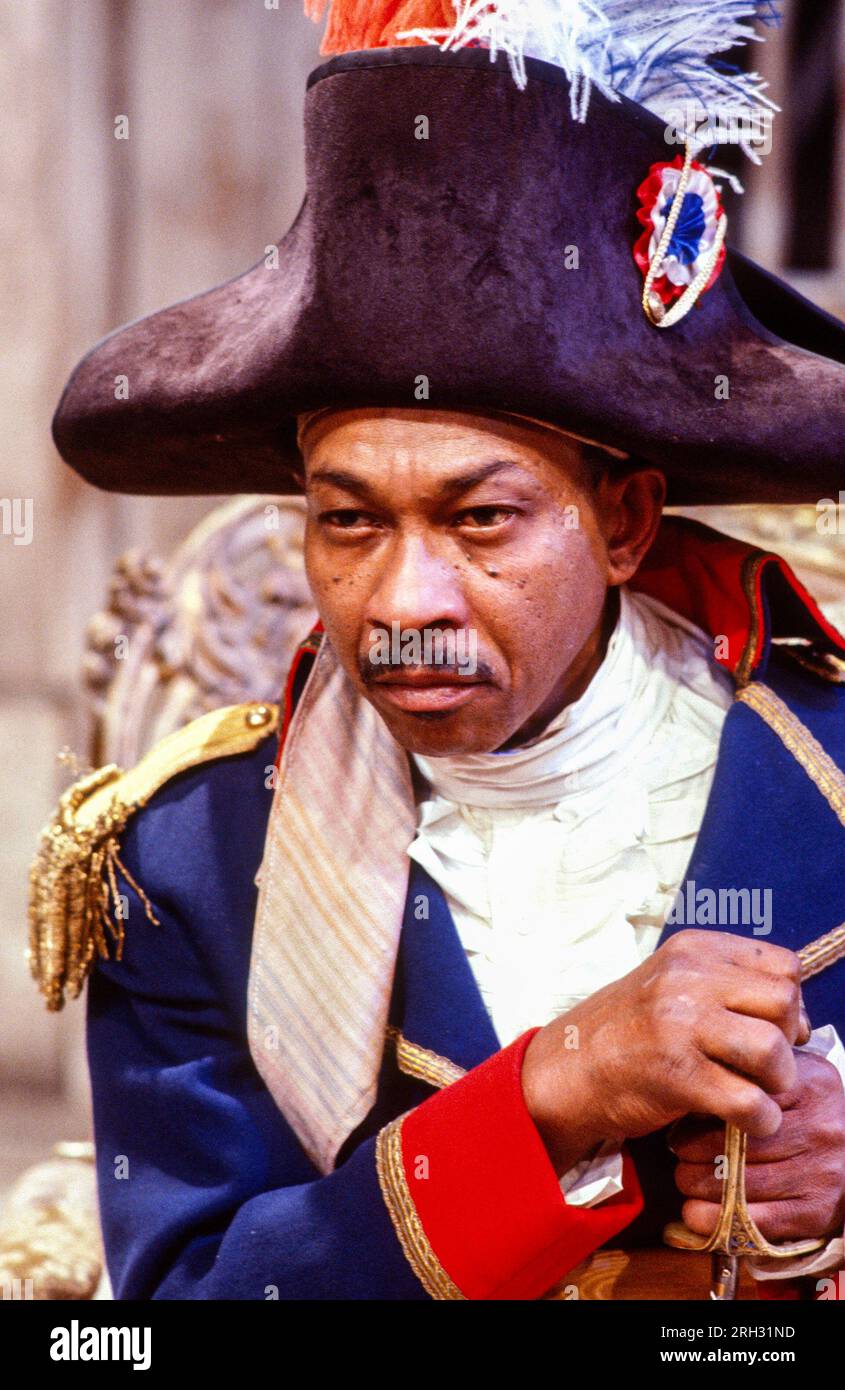 Norman Beaton (Toussaint L’Ouverture) in THE BLACK JACOBINS by C.L.R. James at the Riverside Studios, London W6  21/02/1986  a Talawa Theatre Company production  design: Andrea Montag  lighting: Richard Moffatt  movement: Thomas Pinnock  director: Yvonne Brewster Stock Photo